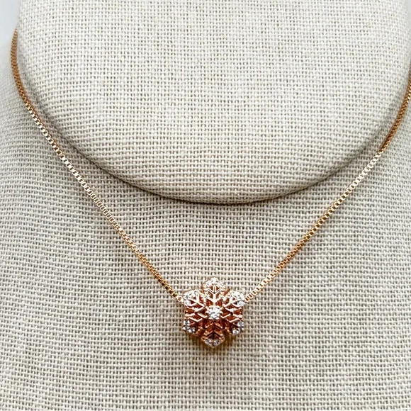 NWOT Sterling silver 18k rose gold plated snowflake necklace pendant 18” - Picture 5 of 10